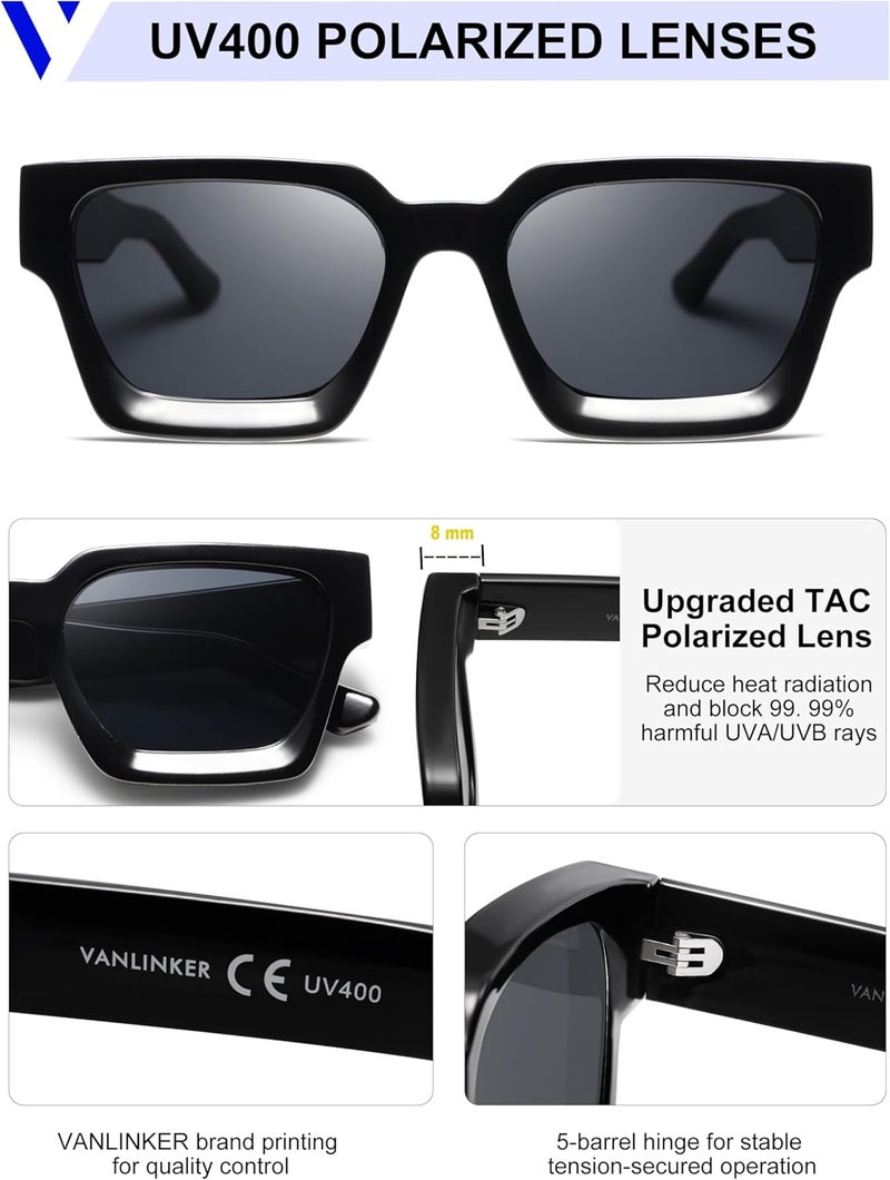 VANLINKER Thick Square Sunglasses for Men Women Retro Chunky Rectangle Shades UV400 Protection VL9731 - Image 2